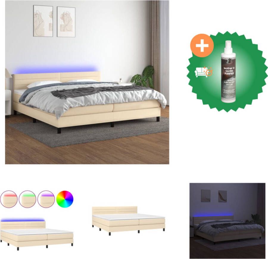 VidaXL Boxspring Bed Crème 203x203x118 128 cm Verstelbaar hoofdbord Kleurrijke LED-verlichting Pocketvering matras Huidvriendelijk topmatras Inclusief 2 matrassen en 2 LED-strips Bed Inclusief Reiniger - Foto 2