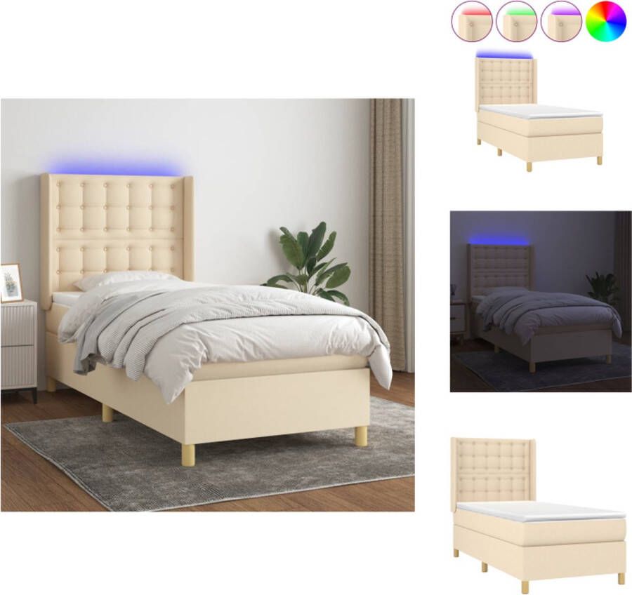 VidaXL Boxspring LED Crème 90x190cm Pocketvering Bed