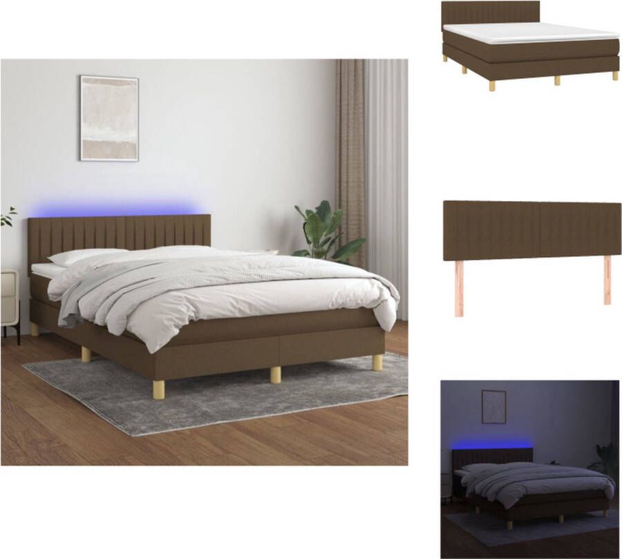 VidaXL Boxspring LED donkerbruin 193 x 144 x 78 88 cm pocketvering matras huidvriendelijk topmatras Bed