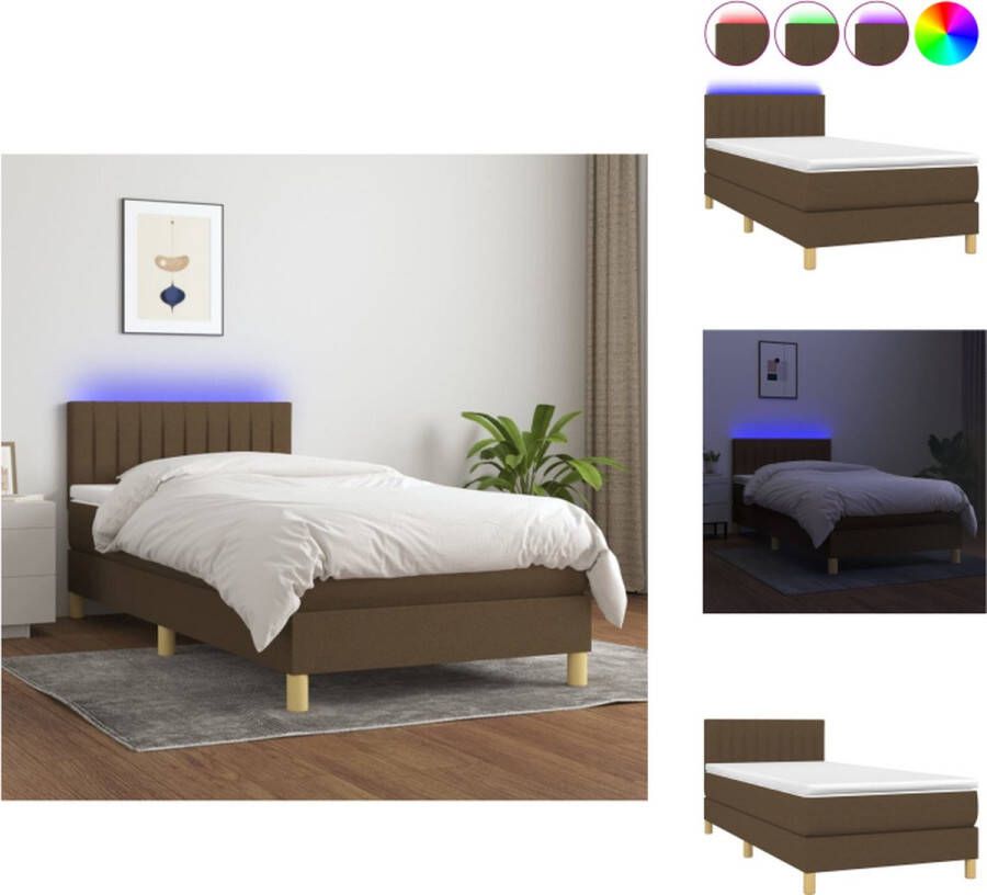 VidaXL Boxspring Bed met Matras en LED 203 x 90 cm Donkerbruin Duurzaam Verstelbaar hoofdbord LED-verlichting Pocketvering Matras Huidvriendelijk Topmatras Montagehandleiding Bed - Foto 2