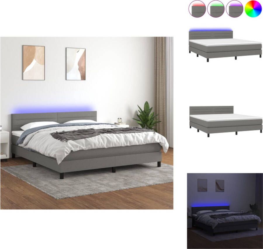 VidaXL Boxspring LED Donkergrijs 160x200x78 88cm Pocketvering matras Huidvriendelijk topmatras Bed - Foto 1