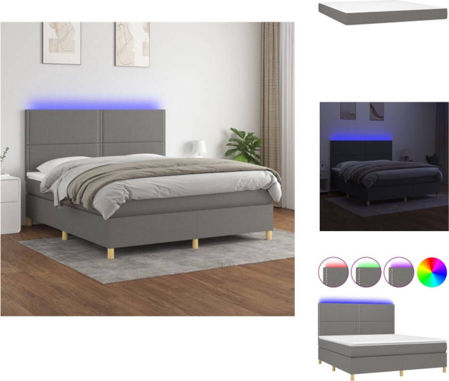 VidaXL Boxspring LED Donkergrijs 203 x 180 x 118 128 cm Pocketvering matras Huidvriendelijk topmatras Bed