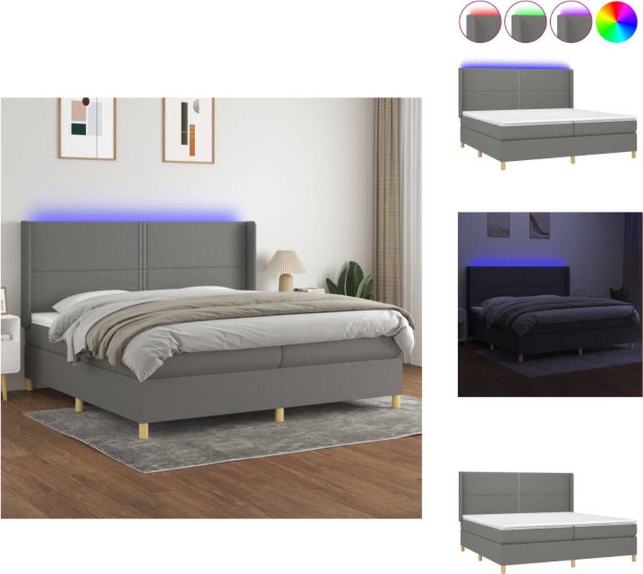 VidaXL Boxspring LED donkergrijs 203 x 203 x 118 128 cm pocketvering matras huidvriendelijk topmatras Bed