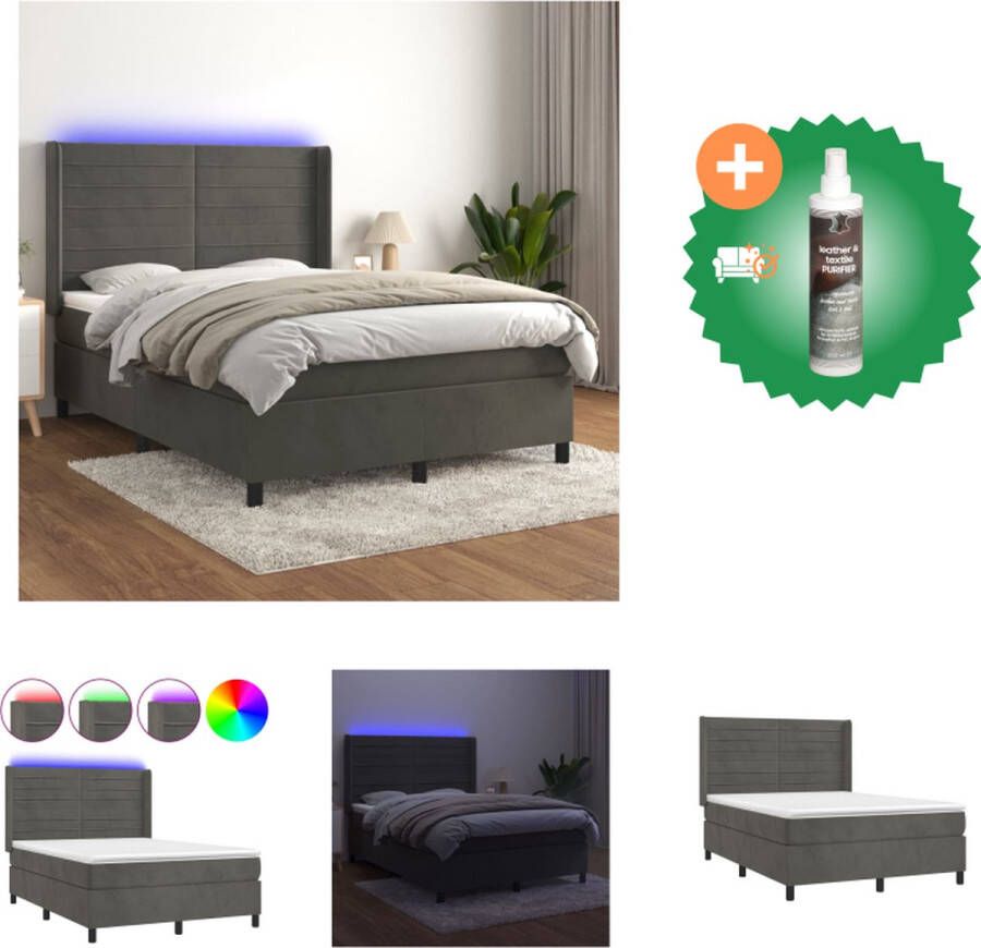 VidaXL Boxspring LED Fluweel Verstelbaar hoofdbord Pocketvering Huidvriendelijk 140x200 cm Bed Inclusief Reiniger