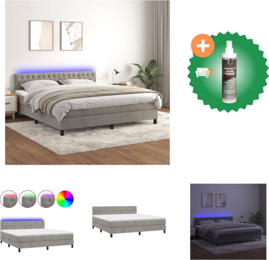 VidaXL Boxspring LED Fluweel Verstelbaar hoofdbord Pocketvering matras Huidvriendelijk 160x200 cm Bed Inclusief Reiniger