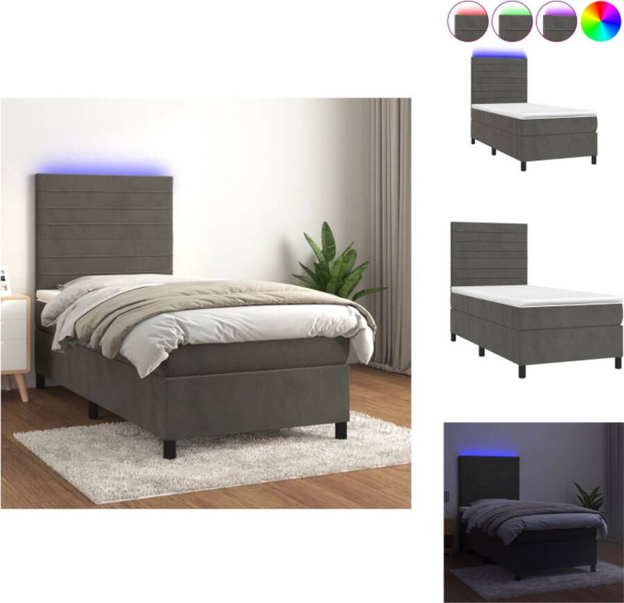 VidaXL Boxspring LED Fluwelen bekleding Verstelbaar hoofdbord Pocketvering matras Huidvriendelijk topmatras Kleurrijke LED-verlichting 193 x 90 cm Bed - Foto 4