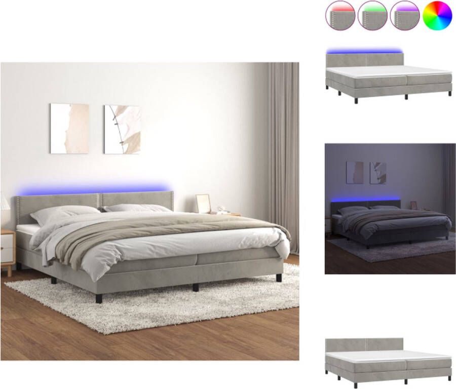 VidaXL Boxspring LED Fluwelen Hoogte verstelbaar Pocketvering Bed - Foto 1