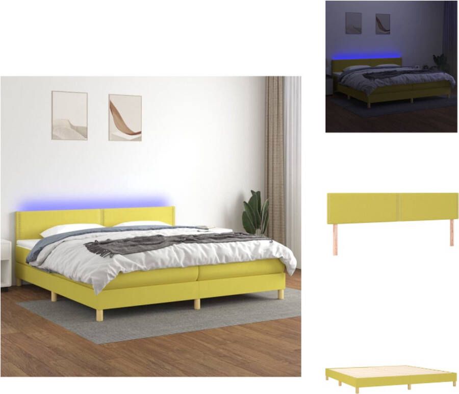 VidaXL Boxspring LED Groen Pocketvering matras Verstelbaar hoofdbord Bed