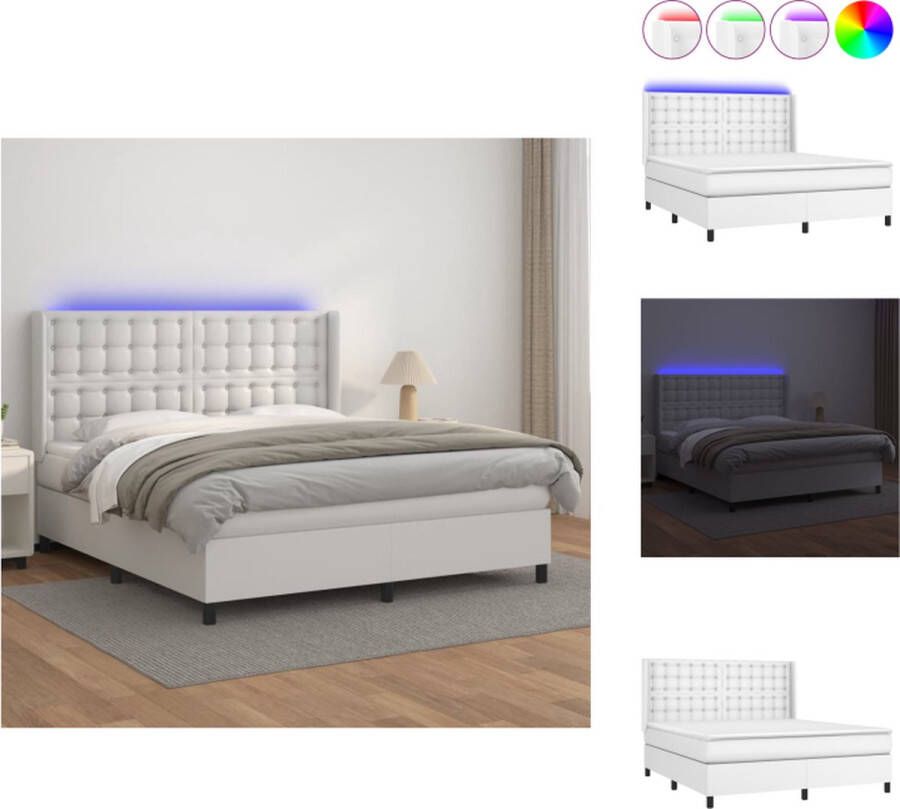 VidaXL Boxspring LED Kunstleer 180x200 Wit Bed - Foto 1