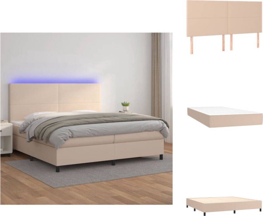 VidaXL Boxspring LED Kunstleer 203x200x128 cm Cappuccino Bed