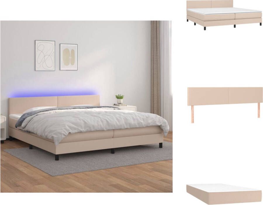VidaXL Boxspring LED Kunstleer 203x200x78 88cm Pocketvering Huidvriendelijk Cappuccino Matras + Topmatras 2x LED-strips Bed - Foto 5