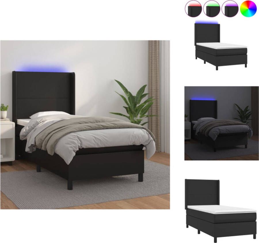 VidaXL Boxspring LED Kunstleer Hoofdbord verstelbaar Pocketvering matras Huidvriendelijk topmatras Bed