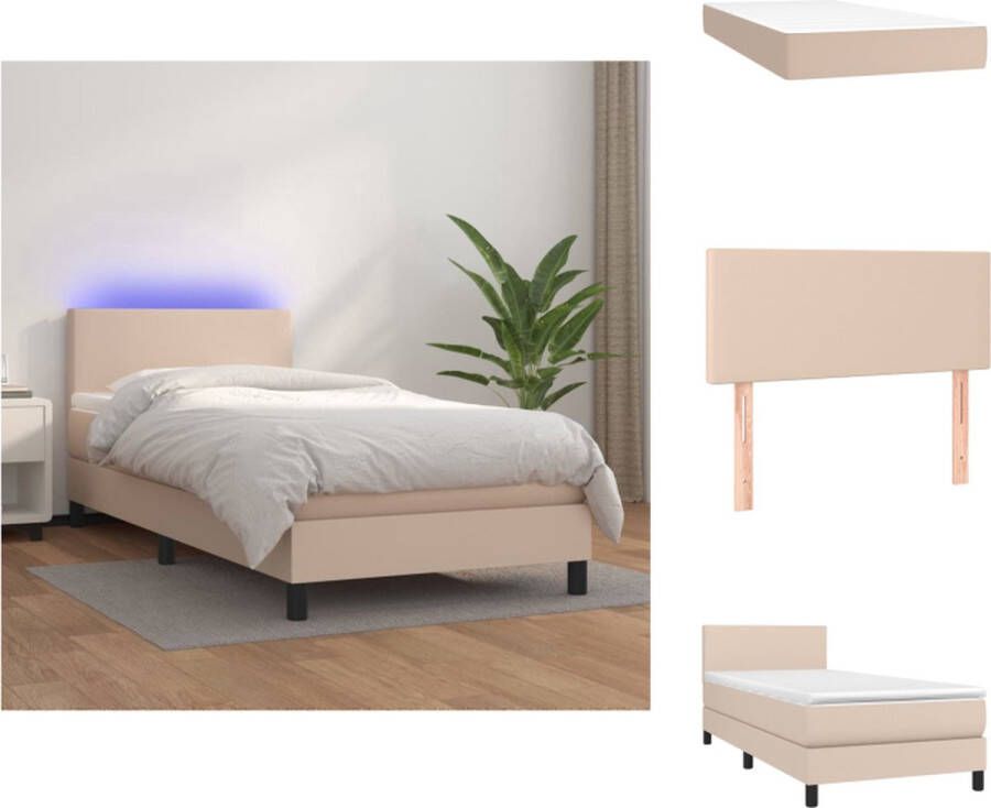VidaXL Boxspring Cappuccino 203 x 80 x 78 88 cm Duurzaam kunstleer Verstelbaar hoofdbord Kleurrijke LED-verlichting Pocketvering matras Huidvriendelijk topmatras 5 V USB-aansluiting Bed - Foto 2