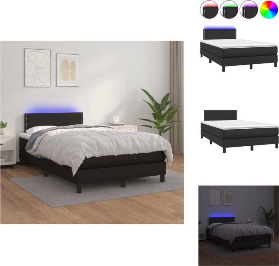 VidaXL Boxspring LED Kunstleer Verstelbaar hoofdbord Pocketvering matras Huidvriendelijk topmatras 203x120 cm Bed - Foto 1