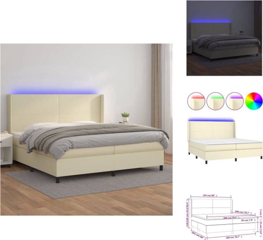 VidaXL Boxspring LED Kunstleer Verstelbaar hoofdbord Pocketvering matras Huidvriendelijk topmatras Kleurrijk 203x203 cm Bed