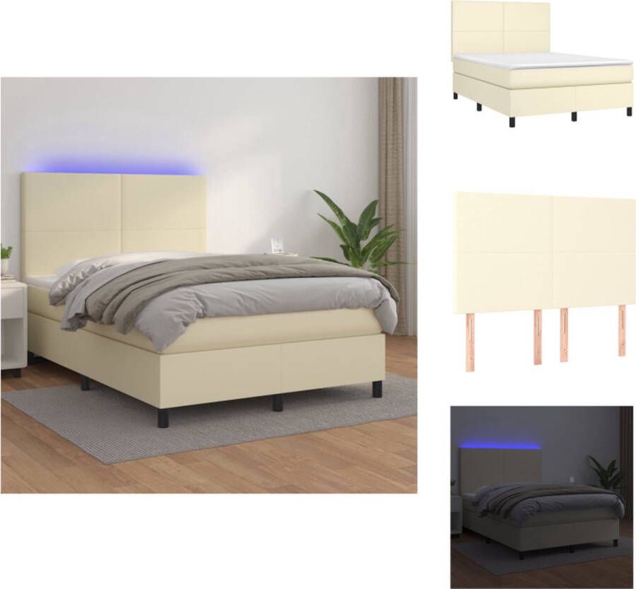 VidaXL Boxspring LED Kunstleer Verstelbaar hoofdbord Pocketvering-matras Huidvriendelijk topmatras Bed