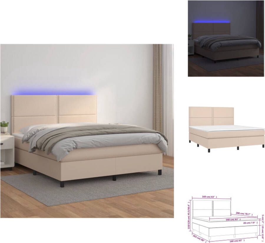 VidaXL Boxspring LED Kunstleer Verstelbaar hoofdbord Pocketvering matras Huidvriendelijk topmatras 203x160x118 128 cm Bed