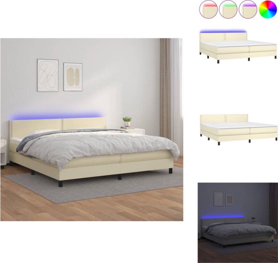 VidaXL Boxspring LED Kunstleren Bedframe 203 x 200 cm Pocketvering Matras Huidvriendelijk Topmatras Crème Bed - Foto 1