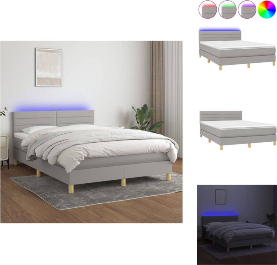 VidaXL Boxspring LED Lichtgrijs 193x144x78 88 cm Pocketvering Bed