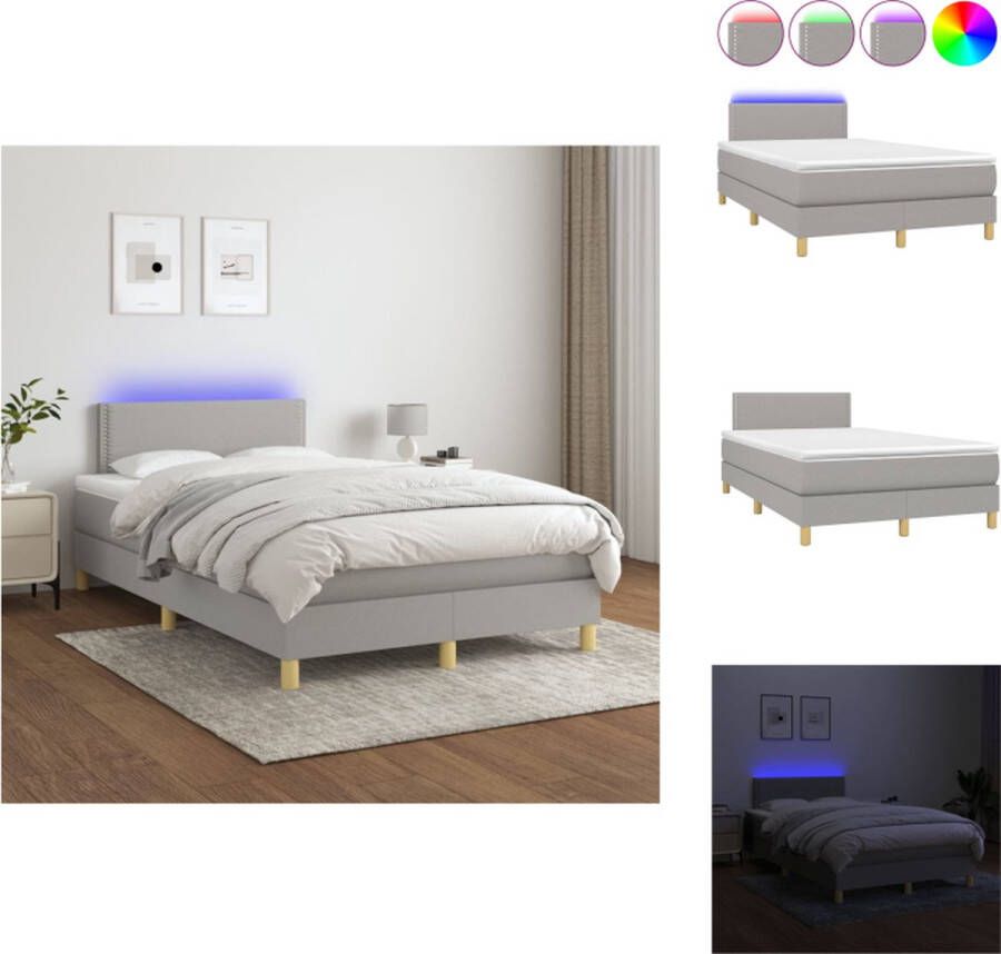 VidaXL Boxspring LED Lichtgrijs 203 x 120 x 78 88 cm Pocketvering matras Huidvriendelijk topmatras Bed