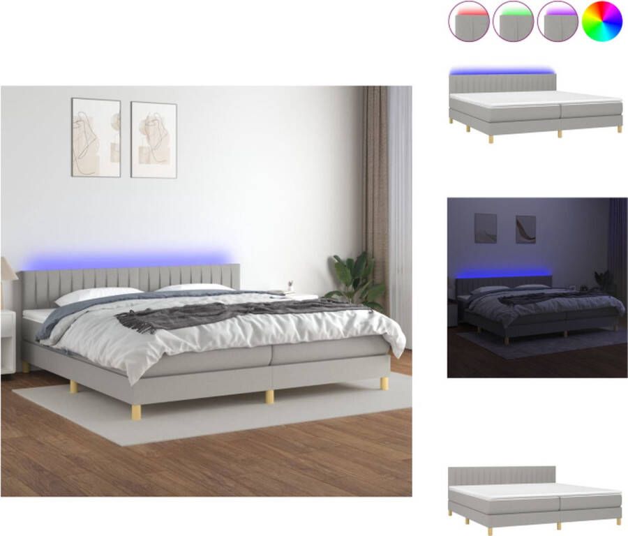 VidaXL Boxspring LED Lichtgrijs 203x200x78 88 cm Pocketvering Huidvriendelijk Bed