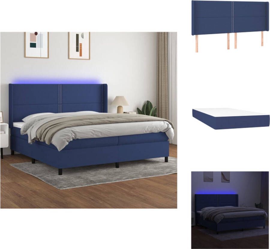VidaXL Boxspring LED Matras 203 x 203 cm Blauw Duurzaam Verstelbaar Pocketvering Huidvriendelijk Bed