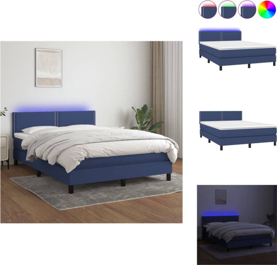 VidaXL Boxspring LED Matras 203x144x78 88 cm Blauw Pocketvering Huidvriendelijk Bed