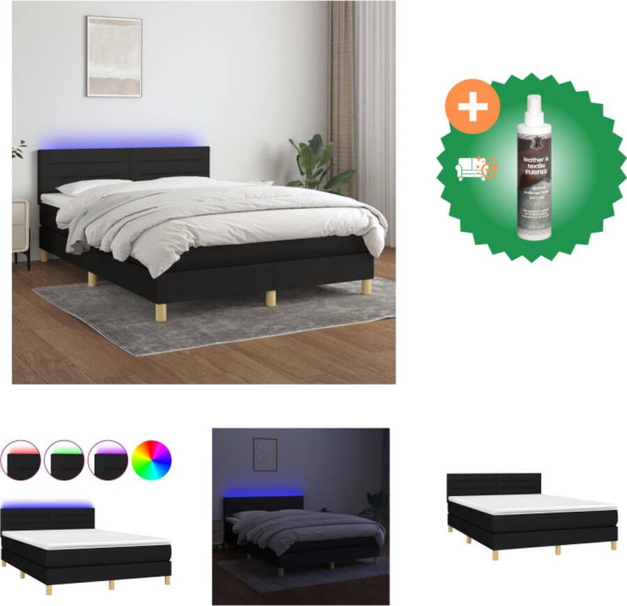 VidaXL Boxspring LED Pocketvering 140x200 cm Zwart Bed Inclusief Reiniger
