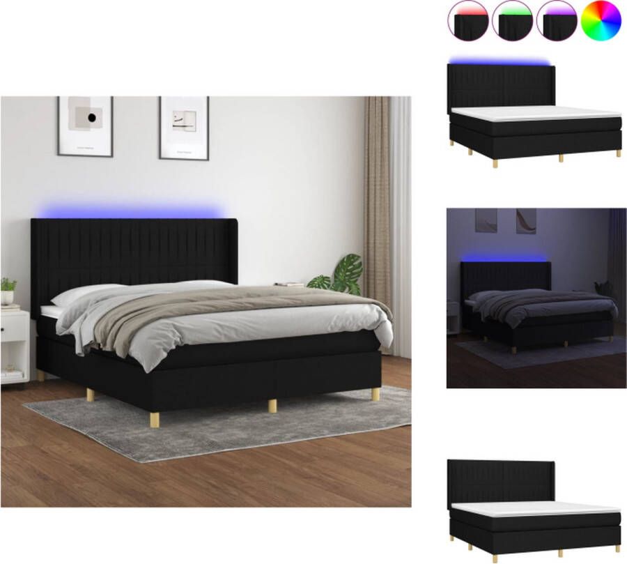 VidaXL Boxspring Bed Zwart 203x180x78 88 cm Verstelbaar hoofdbord Kleurrijke LED-verlichting Pocketvering matras Huidvriendelijk topmatras Incl montagehandleiding Bed - Foto 4