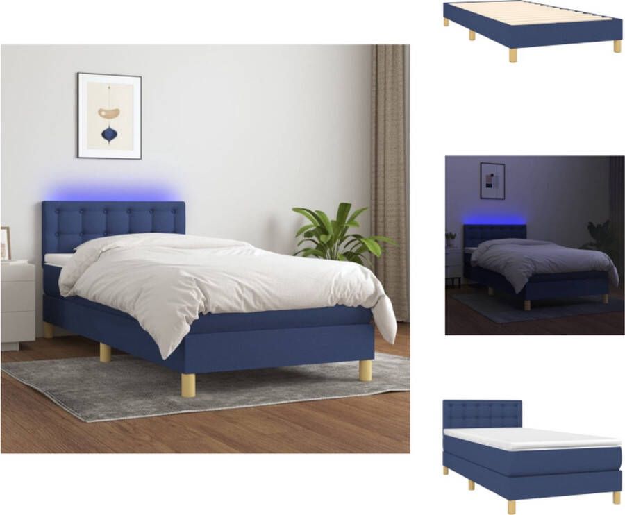 VidaXL Boxspring LED Pocketvering Blauw 203x100x78 88cm Bed