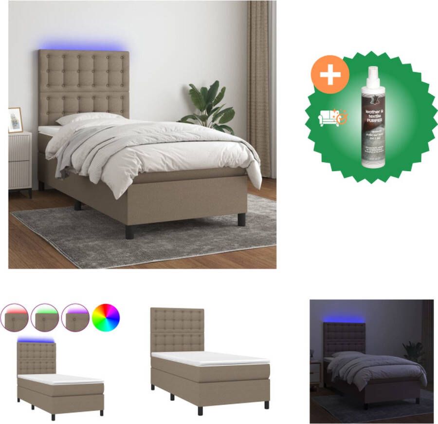 vidaXL Boxspring LED Pocketvering Huidvriendelijk 203 x 90 x 118 128 cm Taupe Wit Bed Inclusief Reiniger