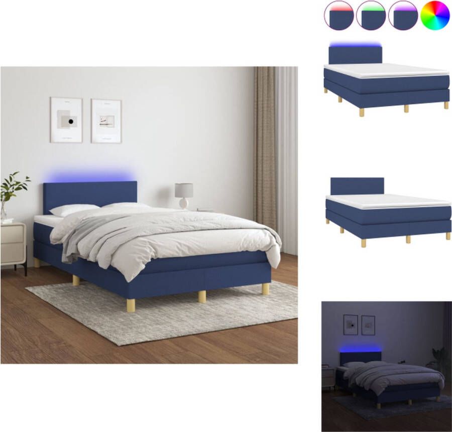 VidaXL Boxspring LED Pocketvering Huidvriendelijk 203x120x78 88cm Blauw Incl Matras en Topmatras Bed