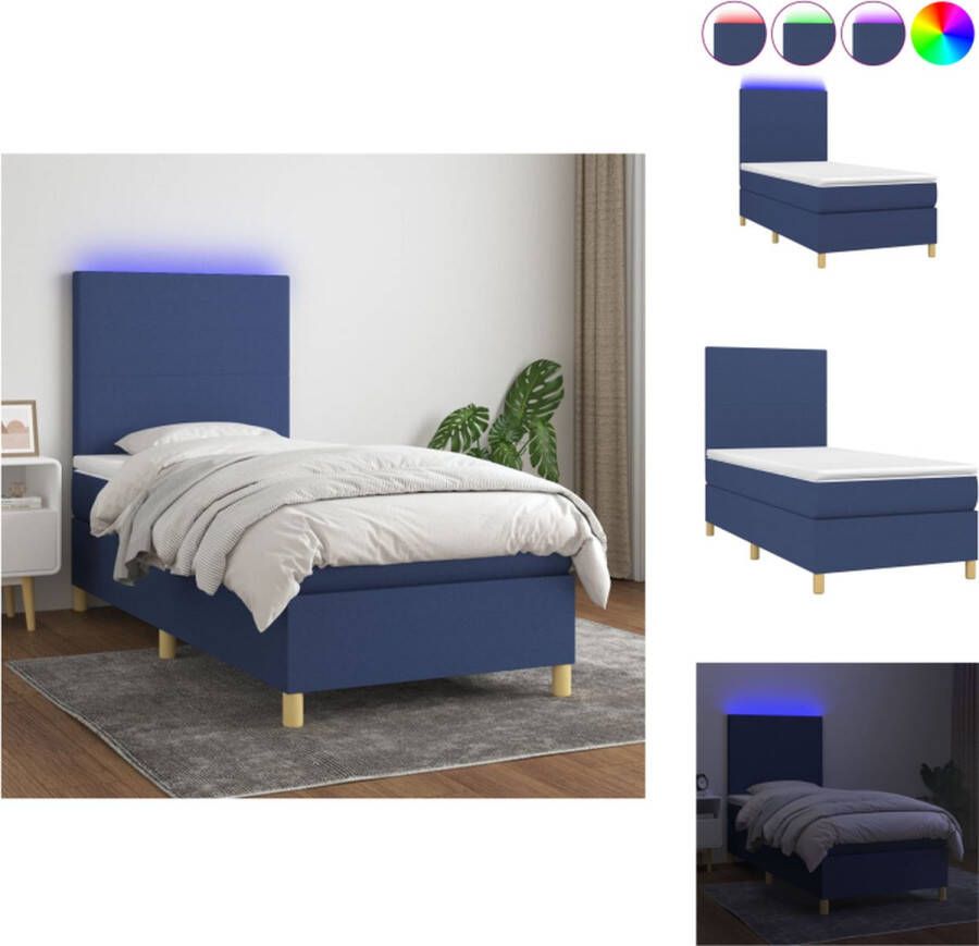 VidaXL Boxspring LED Pocketvering Huidvriendelijk 203x80x118 128 cm Blauw Bed