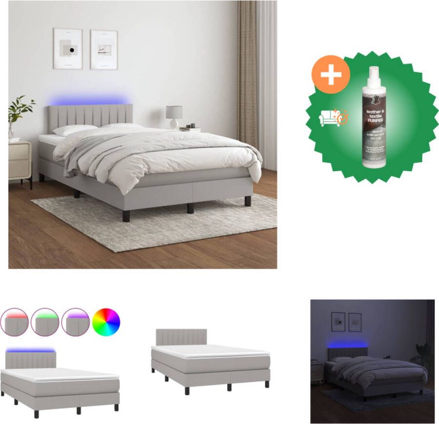 vidaXL Boxspring LED Pocketvering Huidvriendelijk Lichtgrijs 120x200 cm Bed Inclusief Reiniger