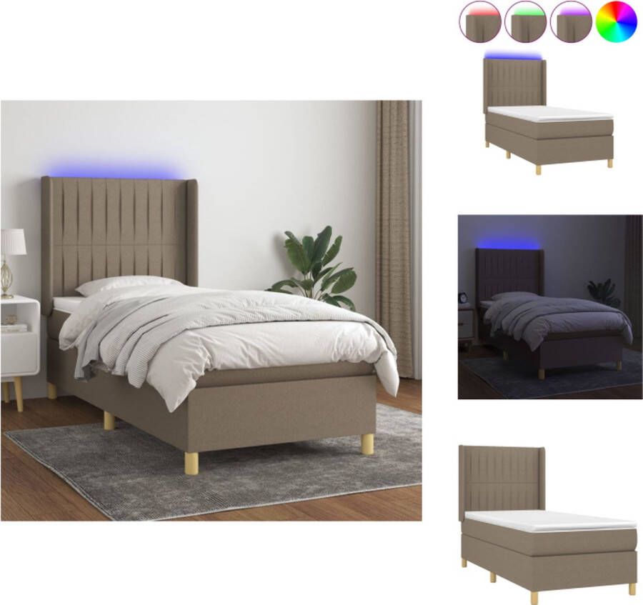 vidaXL Boxspring LED Pocketvering matras Huidvriendelijk topmatras 90 x 200 cm Taupe wit Bed