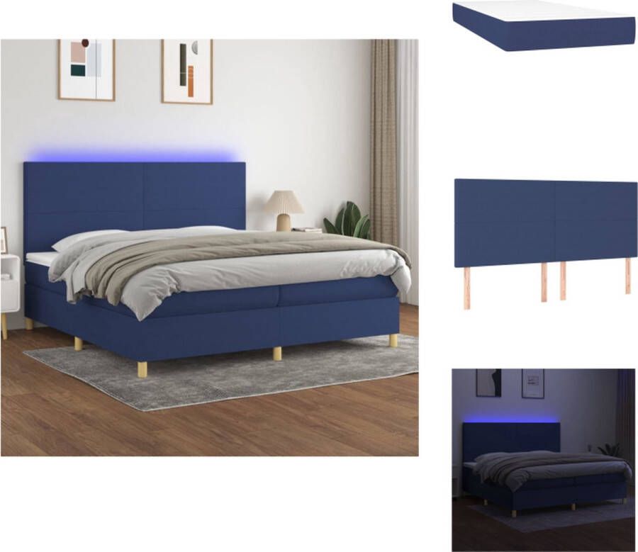 VidaXL Boxspring LED Stof Hoofdbord verstelbaar Pocketvering matras Huidvriendelijk topmatras Blauw 203x200x118 128 cm Bed