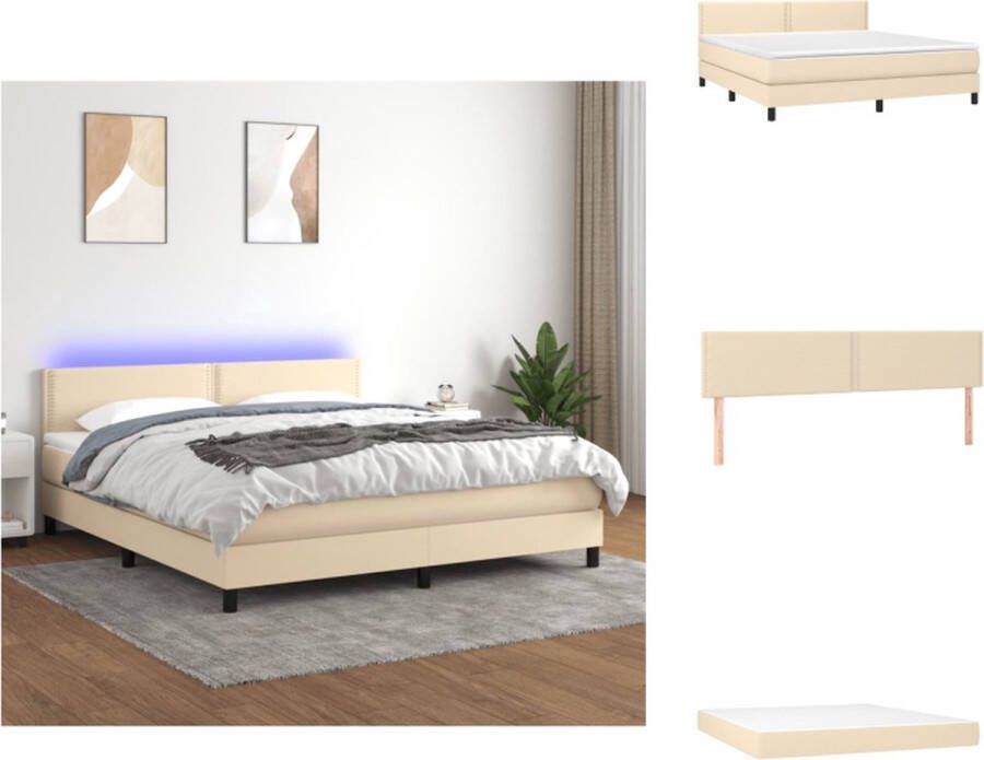 VidaXL Boxspring Bed Crème 203 x 180 x 78 88 cm Verstelbaar hoofdbord Kleurrijke LED-verlichting Pocketvering matras Huidvriendelijk topmatras Inclusief montagehandleiding Bed - Foto 6