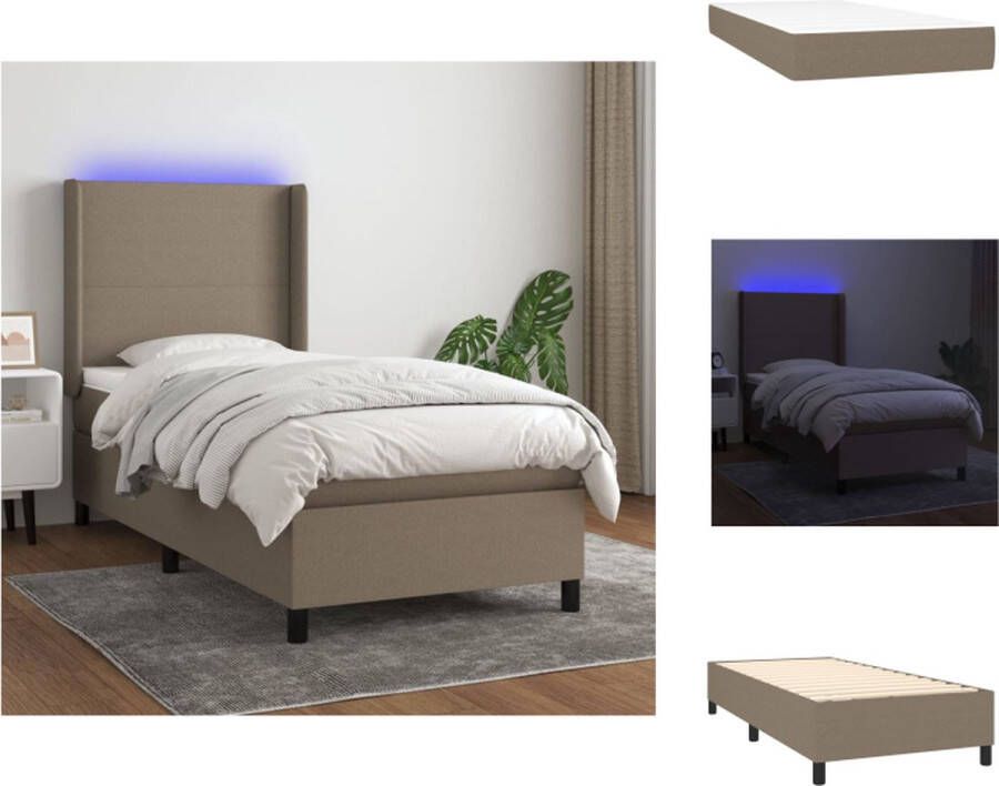 VidaXL Boxspring LED 203 x 100 cm Duurzaam materiaal verstelbaar hoofdbord comfortabele ondersteuning kleurrijke LED-verlichting pocketvering matras huidvriendelijk topmatras taupe Bed - Foto 10