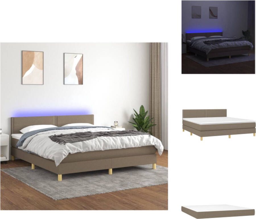 VidaXL Boxspring Bed LED 203 x 180 x 78 88 cm Taupe Duurzaam materiaal Verstelbaar hoofdbord Comfortabele ondersteuning Kleurrijke LED-verlichting Pocketvering matras Huidvriendelijk topmatras Montagehandleiding inbegrepen Bed - Foto 3