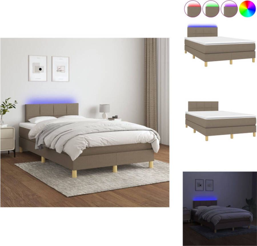 vidaXL Boxspring LED Taupe 203 x 120 x 78 88 cm Pocketvering matras Bed