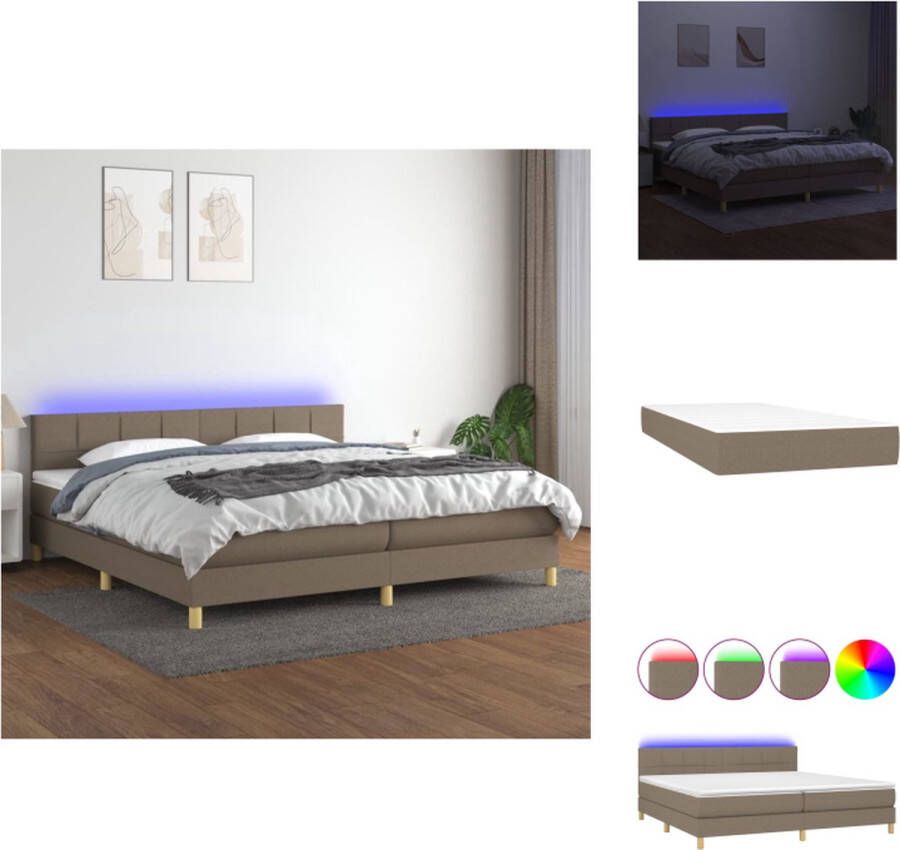 VidaXL Boxspring LED-verlichting Pocketvering matras Huidvriendelijk topmatras Taupe 203 x 200 x 78 88 cm USB Bed