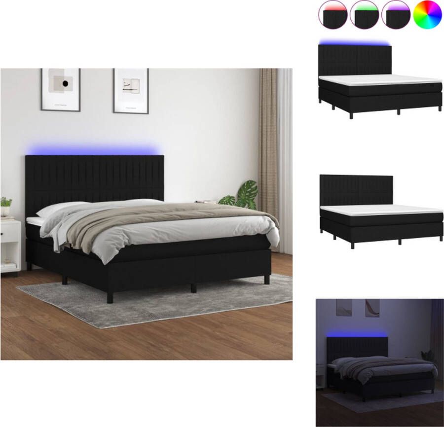 VidaXL Boxspring LED Zwart 203 x 180 x 118 128 cm Pocketvering matras Huidvriendelijk topmatras Inclusief LED-strip Bed