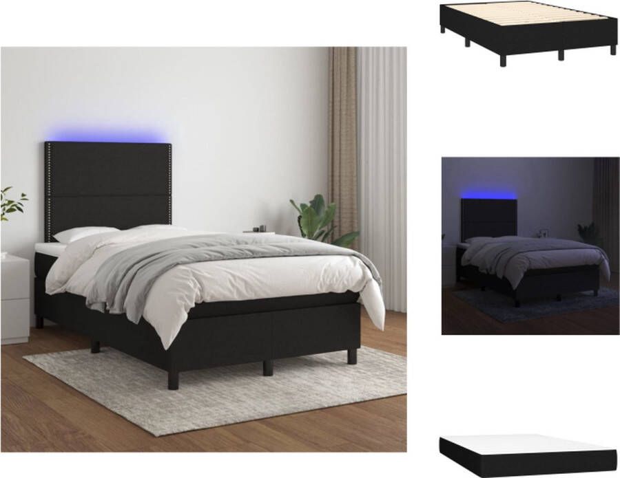 VidaXL Boxspring LED Zwart 203x120x118 128cm Pocketvering Huidvriendelijk Bed