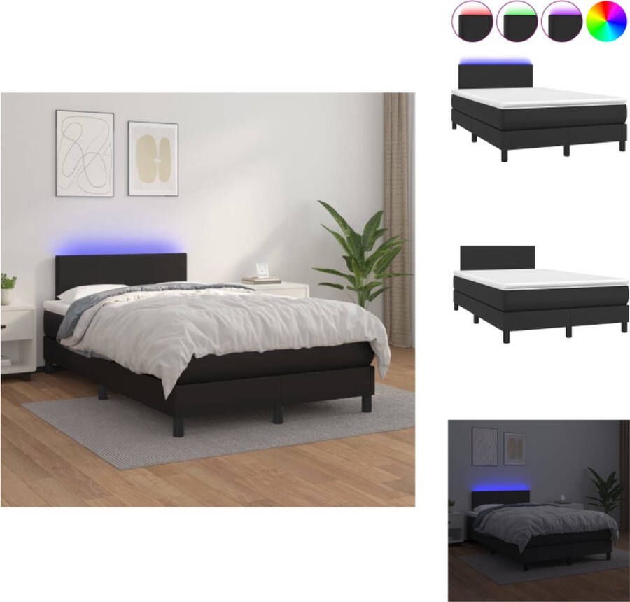 VidaXL Boxspring LED Zwart 203x120x78 88 cm Kunstleer Pocketvering Huidvriendelijk Bed