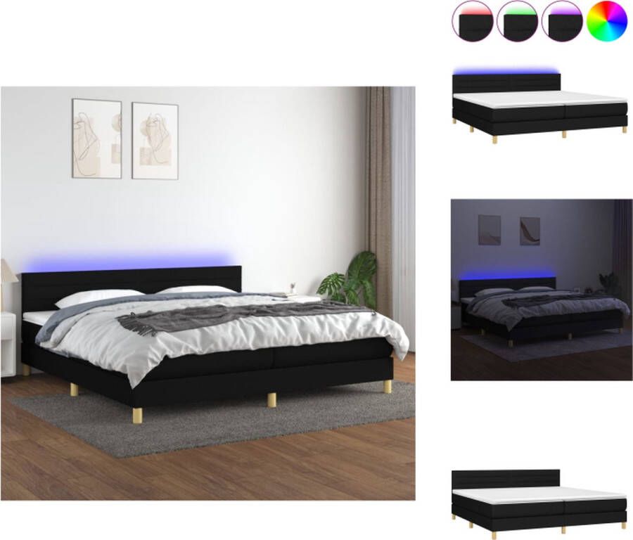 VidaXL Boxspring LED Zwart 203x200x78 88 cm Pocketvering Bed - Foto 1