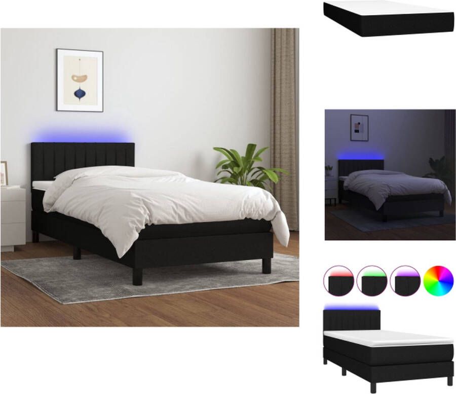 VidaXL Boxspring Bed 203 x 90 cm met LED-verlichting verstelbaar hoofdbord pocketvering matras en huidvriendelijk topmatras Zwart wit LED-strip inbegrepen Bed - Foto 4