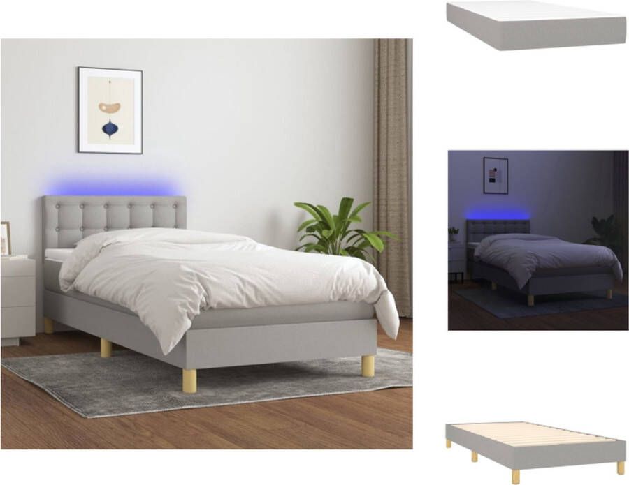 VidaXL Boxspring lichtgrijs 203 x 80 x 78 88 cm Met verstelbaar hoofdbord kleurrijke LED-verlichting pocketvering matras en huidvriendelijk topmatras Inclusief montagehandleiding Bed - Foto 4