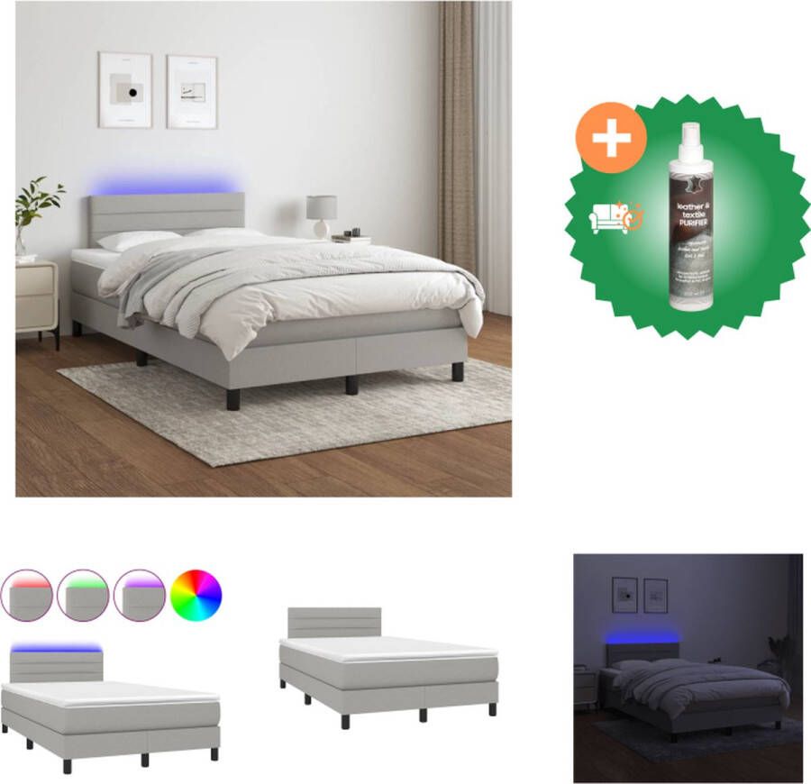 vidaXL Boxspring-lichtgrijs-203x120x78 88cm-Pocketvering-Duurzaam materiaal-hoogte verstelbaar hoofdbord-comfortabele ondersteuning-LED-verlichting-Huidvriendelijk topmatras Bed Inclusief Reiniger