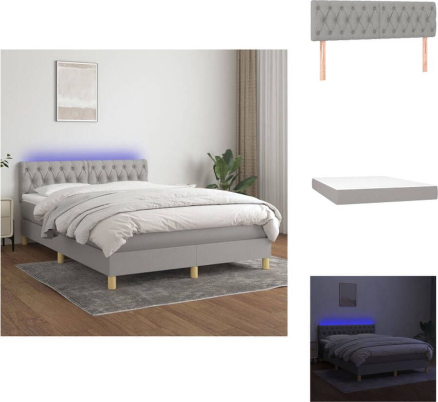 VidaXL Boxspring Lichtgrijs Bed 193x144 cm Pocketvering Verstelbaar hoofdbord Inclusief matras en topmatras Met kleurrijke LED-verlichting Bed