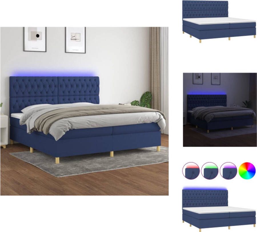 VidaXL Boxspring Bed Blauw 203 x 203 x 118 128 cm Verstelbaar hoofdbord Pocketvering matrassen Huidvriendelijk topmatras Kleurrijke LED-verlichting USB-aansluiting Bed - Foto 6